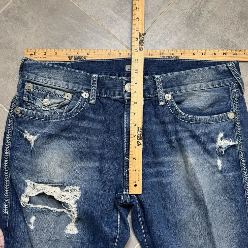 True Religion Ricky Relaxed Straight Jeans 40x34 Distressed Made in USA